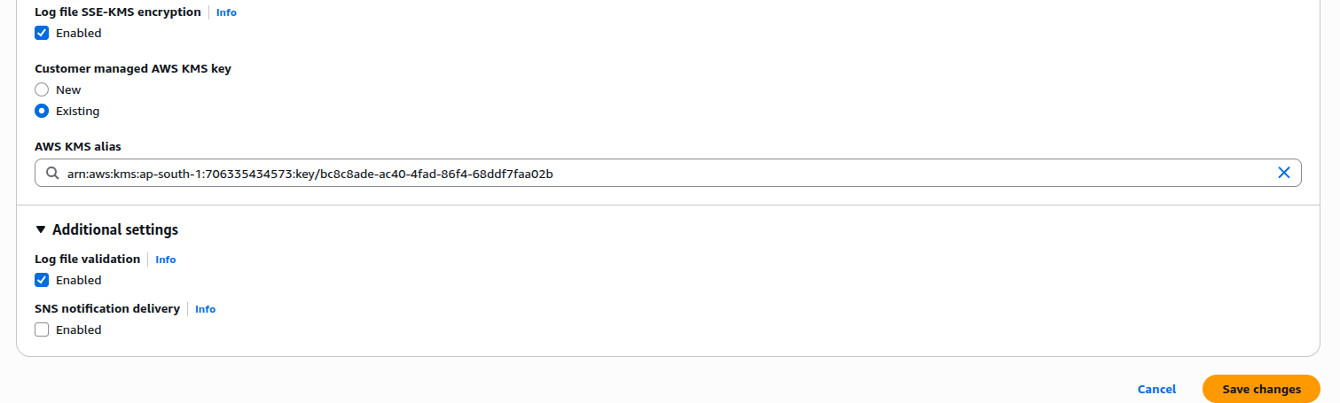 Select KMS key for CloudTrail