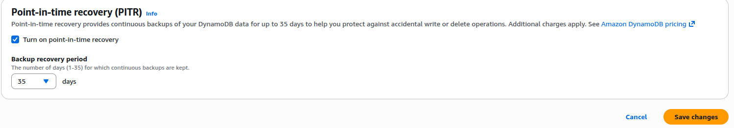 Enable DynamoDB PITR