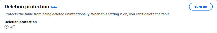 DynamoDB settings tab