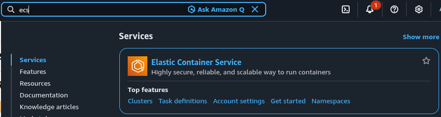 Amazon ECS Console