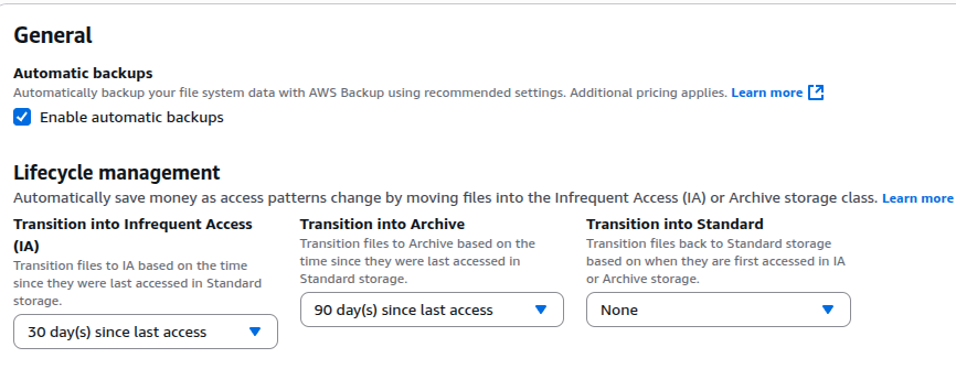Enable EFS automatic backups