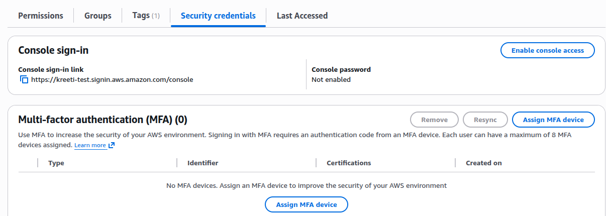 IAM security credentials