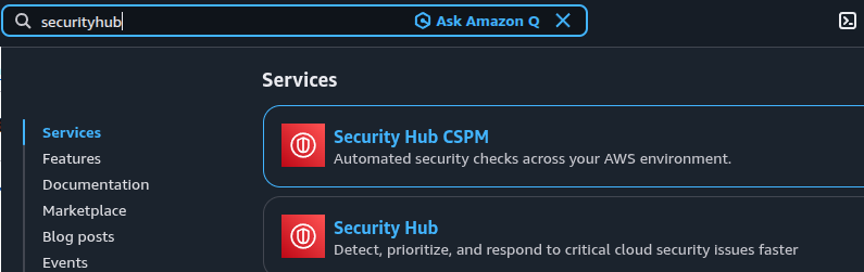 AWS Security Hub console