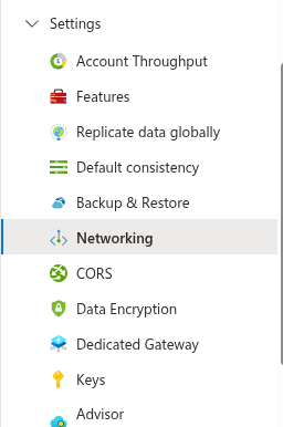 Cosmos DB networking settings