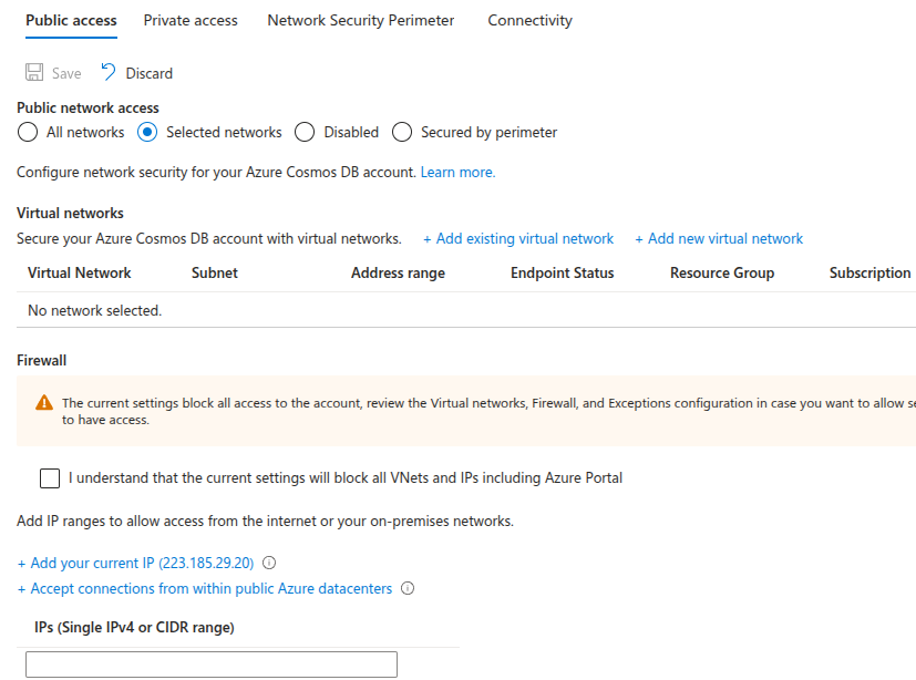 Cosmos DB Virtual networking