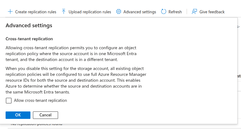 Cross tenant replication disabled
