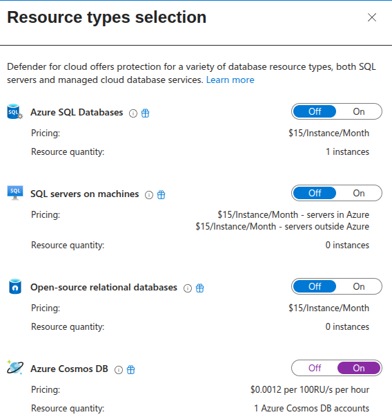 Defender plan for Cosmos DB