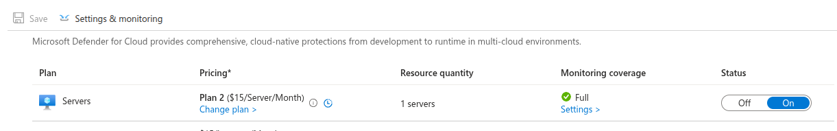 Defender plan for Virtual Machines