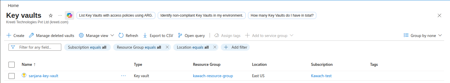 Azure Key Vault list