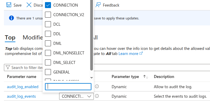 MySQL server audit log events