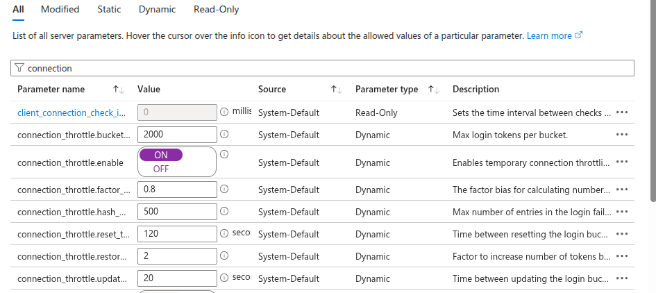 PostgreSQL server connection throttle