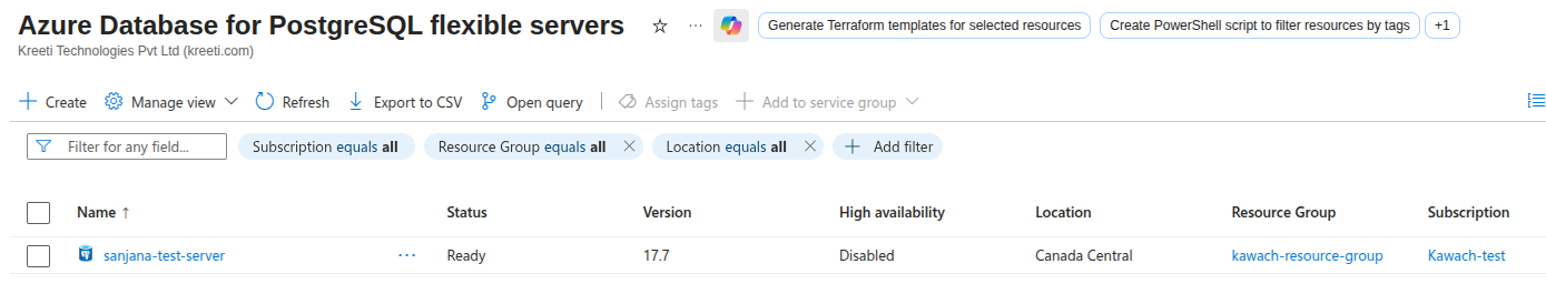 PostgreSQL Flexible Server list