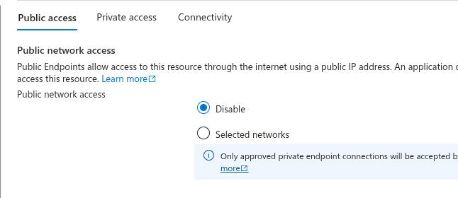 SQL public network access settings