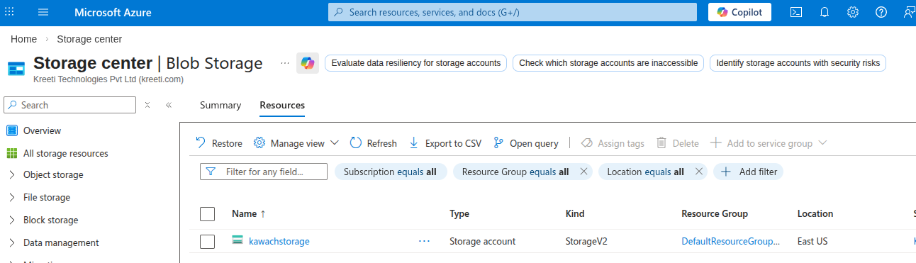 Azure Storage Accounts list