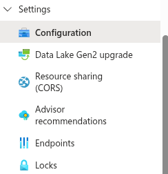Storage account configuration settings