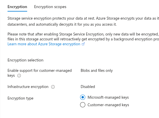 Encryption enabled for Azure Storage