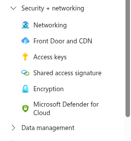Storage account encryption menu