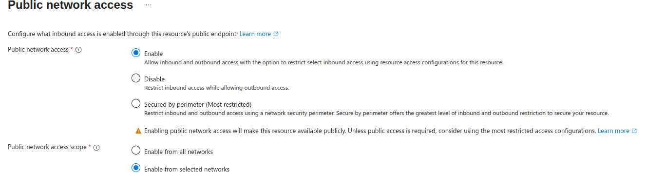 Default network access rule set to Deny