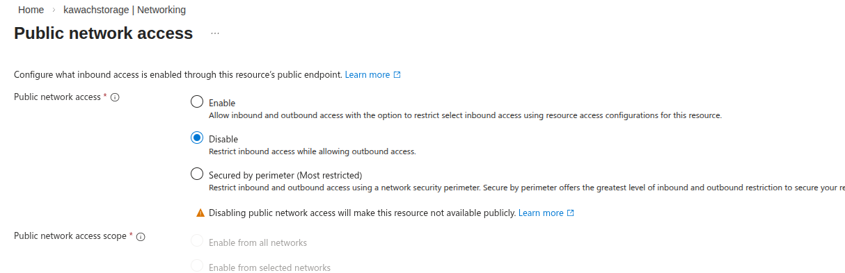 Public network access disabled