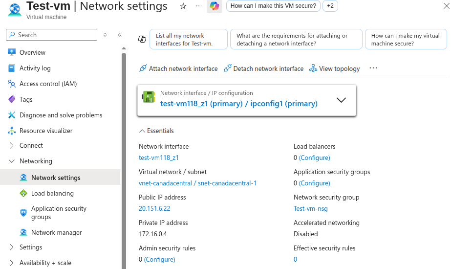 Virtual Machine networking settings