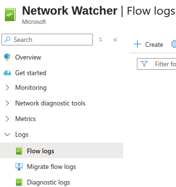 Virtual Network Flow Logs menu