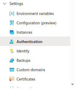 Web App authentication settings