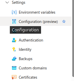 Web App configuration menu