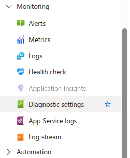 Web App diagnostic settings
