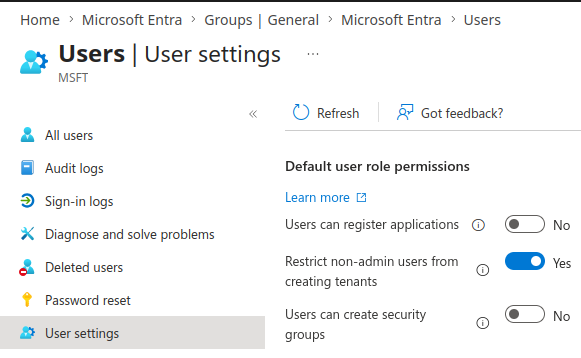 User Settings Menu