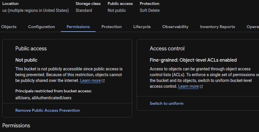 Bucket permissions tab