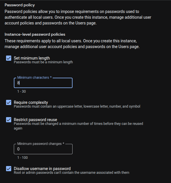 Cloud SQL Instance Password Policy