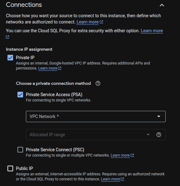 Cloud SQL Instance Private IP
