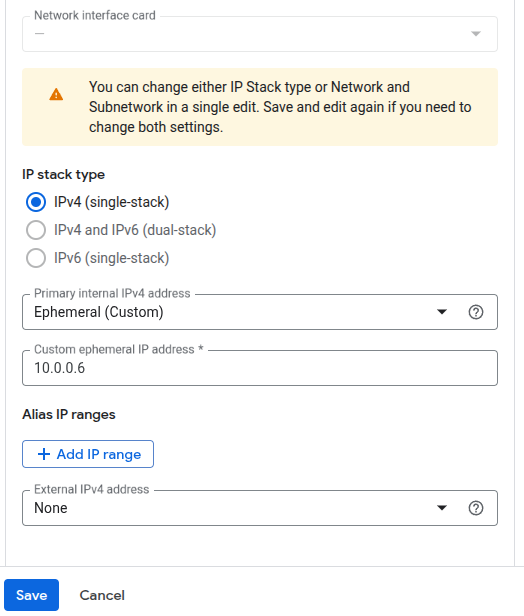External IP set to None