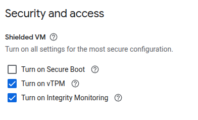 Shielded VM settings