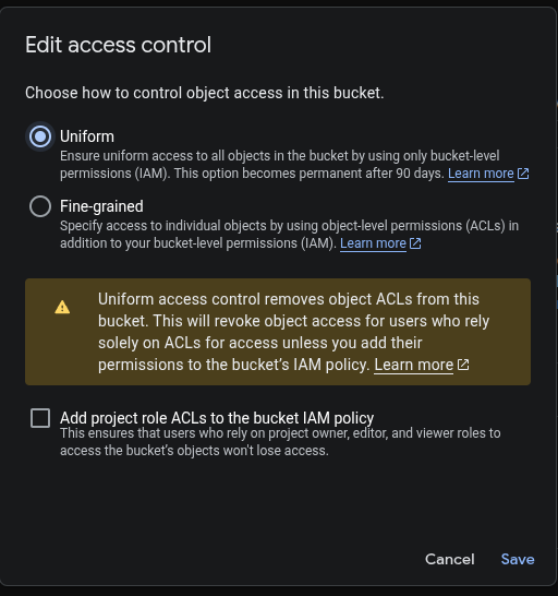 Enable uniform bucket-level access