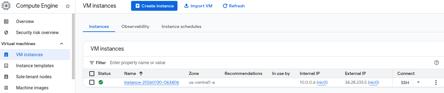 GCP VM Instances Page