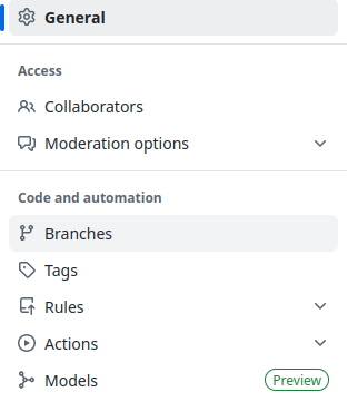 GitHub Branch Settings