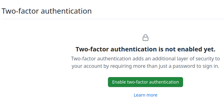 Github Enable 2 factor authentication