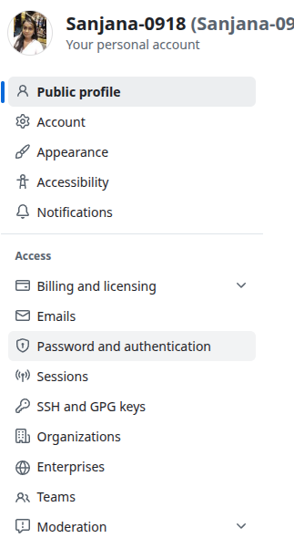 Github Password Settings