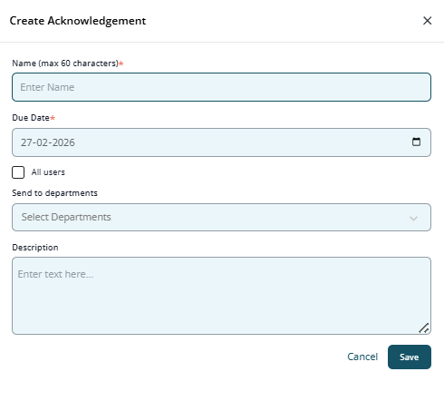Create Acknowledgement Request Form Screenshot