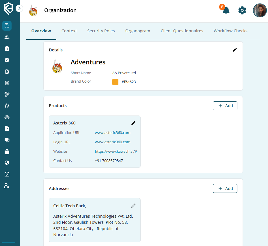 Organization tab in main navigation