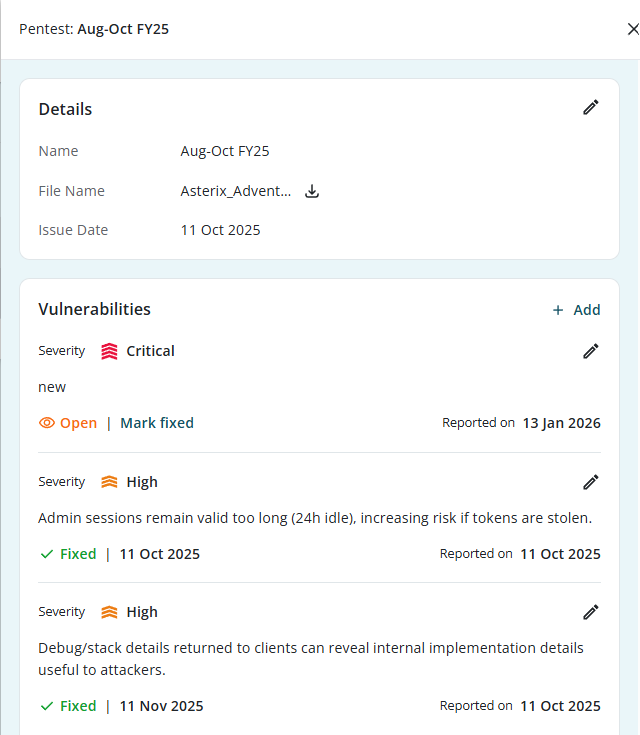Pentest Details Page