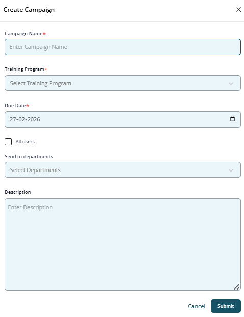Screenshot of the Create New Campaign form with all fields filled in.