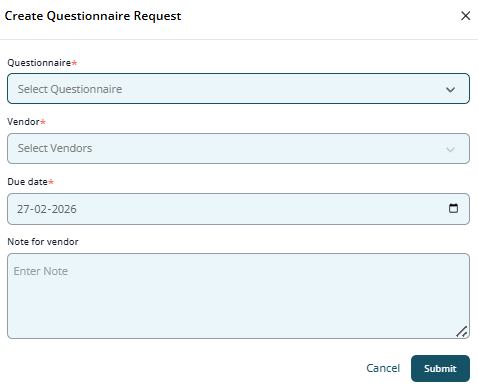 Vendor Create Questionnaire Requests
