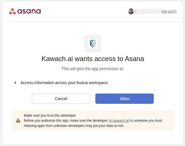 Asana Authorization Page